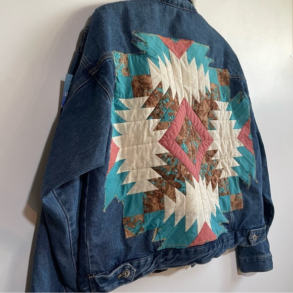 Custom Upcycled Quilt Patch Sherpa Lined Denim Jacket Rework size XL - Picture 6 of 6